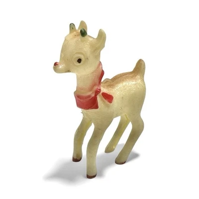"Adorno de Navidad Rudolph Reindeer de plástico duro Bradford vintage de los años 50 4"" EE. UU." Foto 1 de 4