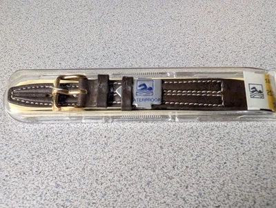 NOS HIRSCH VINTAGE IMPERMEABLE 16mm FINDA DE RELOJ MARRÓN EXTREMO ABIERTO CON HEBILLA DORADA  Foto 1 de 4