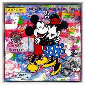 Jozza "Big Hug!" | Original Painting on Canvas | Framed | Mickey Minnie Mouse - Picture 1 of 3