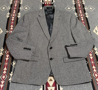 Casaco esportivo masculino Lauren Ralph Lauren preto lã espinha de peixe 2 botões blazer 42S - Imagem 1 de 4