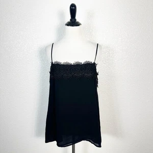 Cami NYC Women’s Y2K Eyelash Lace Trim 100% Silk Chiffon Black Camisole Tank M - Picture 1 of 10
