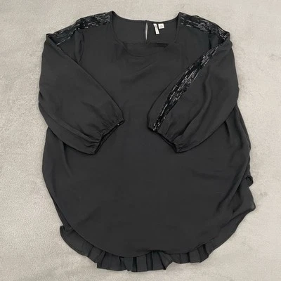 Blusa Top Cato Est 1946 Mujer Talla XL Negra Gasa Lentejuelas Mangas 3/4 Foto 1 de 4