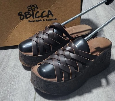 Sandalias para mujer Sbicca plataforma cuero marrón correas cruzadas talla 8 Foto 1 de 4