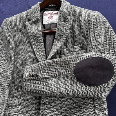 Blazer Harris Tweed Lana Espiga 40L Tejido a Mano Parches en el Codo Abrigo Deportivo Foto 1 de 4