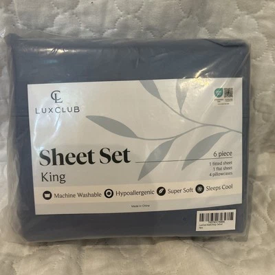 Juego de sábanas LuxClub 6 piezas tamaño king rayón de bambú rendimiento sólido suave Foto 1 de 2