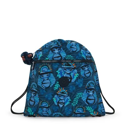 Kipling SUPERTABOO Medium Drawstring Bag - Blue Monkey Fun RRP £29