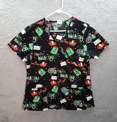 Scrubstar Scrub Top Womens Medium Christmas Nurse Medical Dental Veterinarian - Image 1 of 4