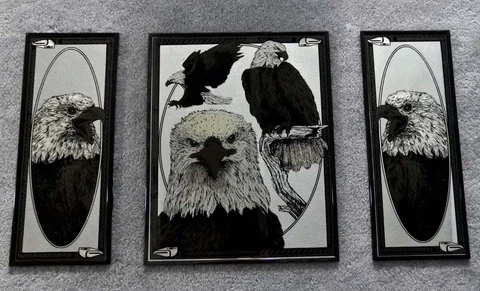Vintage Wall Art Printed Mirror American Bold Eagle 3-Piece Mirror Set 32" x 20" Cover