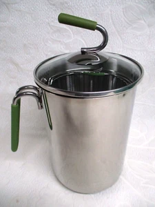 Kuhn Rikon 4th Burner Pot New Unused with Recipes No Box Stainless Green Handles - Picture 1 of 9