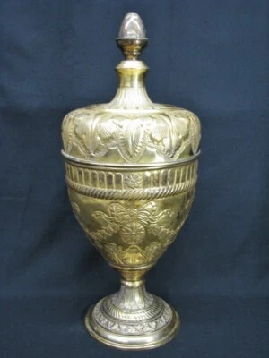 Large Vintage 30" Neoclassic Covered Urn Impressed Classical Design Gilt Finish - Image 1 of 4