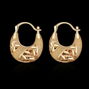 18k Layered Real Gold Filled Round Basket Hoop Earring - Picture 1 of 7