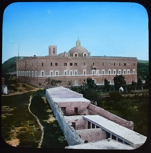 FOTO COLOREADA A MANO CONVENTO DEL MONTE CARMEL ISRAEL C1883 Magic Lantern Slide - Imagen 1 de 3