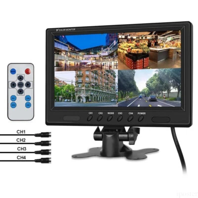 9" Quad Monitor Split Screen 4ch 4Pin Video In Flip Image 12-36v For Truck Cams - Image 1 of 4