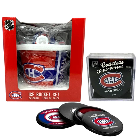 NHL Montreal Canadiens Mustang Ice Bucket with 4 Glass Set & Coasters Cover