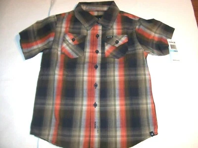 HURLEY button front short sleeve shirt boy youth orange brown plaid medium 10 12 - Image 1 of 2