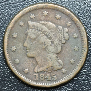 1845 Large Cent Penny 1C Braided Hair Cent - Picture 1 of 2