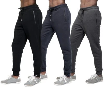 3 Pack Men's Fleece Lined Slim Fit Casual Tech Jogger Sweatpants Zipper Pockets - Image 1 of 4