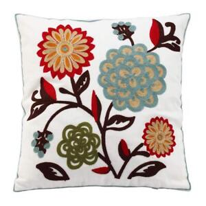 Decorative Throw Pillow Covers 18x18 inch 100% Cotton Embroidery Floral Patte...