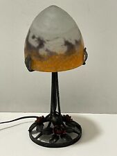 Ancienne Lampe Fer Forgé art déco Dôme, globe en pâte de verre