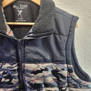 Marc Ecko Cut Sew Puffer Vest Mens XL Camouflage Camo Full Zip Sherpa Lined - Picture 1 of 19