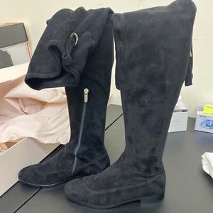 Sergio Rossi Vero Cuoio Black Suede Pointed Toe Knee High Women's Boots 36.5 - Picture 1 of 5