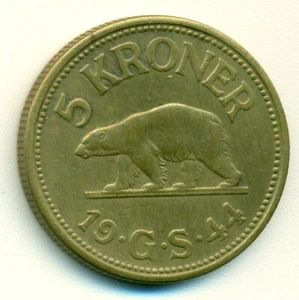 Groenlandia, 1944, oso polar de 5 kr, en estado bastante bueno/XF - Imagen 1 de 2