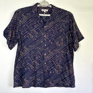 Cacharel Rayon Shirt Men's XL Purple Yellow Lines Numbers Les Imprimees New - Picture 1 of 6