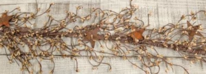Pip Berry Garland With Stars, Teastain, 40", Primitive Home Decor - Picture 1 of 1