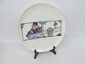 1980 Happy Clay Large Round Dish Platter Pottery Woman on Biplane Stunt - Picture 1 of 4