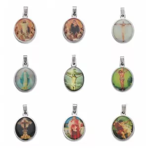 Jesus & Virgin Mary Theme Glass Pendants Stainless Steel Findings Charm Jewelry - Bild 1 von 51