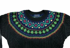 NWT Polo Ralph Lauren Unisex Kids Pullover Fair Isle Sweaters - Size 6 Black - Picture 1 of 6