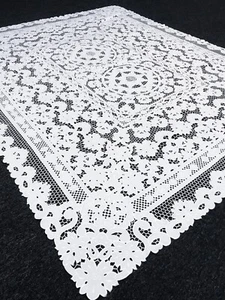 White 72x144" Embroidered Polyester Cutwork Tablecloth 12 Napkins Wedding Party - Picture 1 of 8