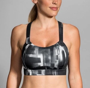Brooks Moving Comfort Adjustable Rebound Racer Sports Bra Size 32C Gray black - Picture 1 of 6