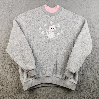 Sudadera De Colección Gato Blanco Copos de Nieve Doble Cuello Mediana Gris Jaspeado Grannyco Foto 1 de 4