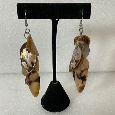 Pendientes colgantes de hoja de madreperla marrón de 3,25 pulgadas 13,35 g joyería boho llamativa Foto 1 de 4