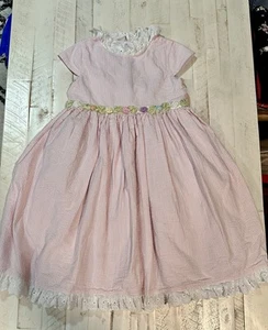 Laura Ashley Girls 6X Pink White Gingham Lined Ruffle Flower Dress - Picture 1 of 6