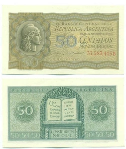 BILLETE ARGENTINA 50 CENTAVOS (1952) PALAREA-REVESTIDO SUFIJO B B# 1905 P 261 XF - Imagen 1 de 1