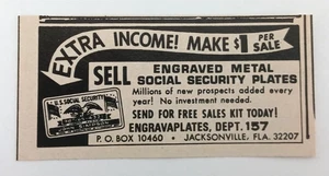 Extra Income! Make $1 Per Sale Engraved Social S. Plates (Mini-Print Ad) 1973 - Picture 1 of 3