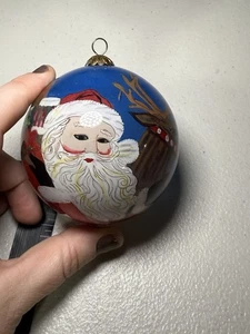De colección Pier One LI BIEN Papá Noel reno reverso pintado vidrio adorno 2001 - Imagen 1 de 6