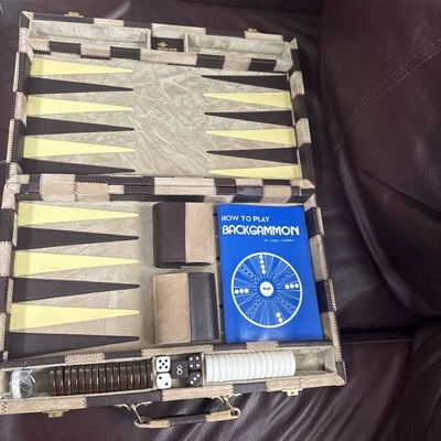 Vintage Skor Mor Backgammon Set Canvas Leather Striped Rare Color Beautiful - Image 1 of 4