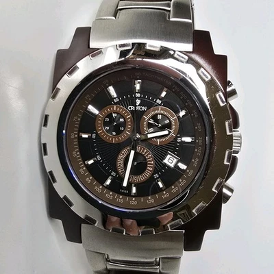 Reloj Croton Cuarzo Negro Marrón 47mm Cronógrafo Foto 1 de 4