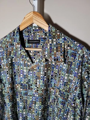 Camisa De Colección Jhane Barnes Fractal Manga Corta Seda Azul Verde Blanco XL Foto 1 de 4