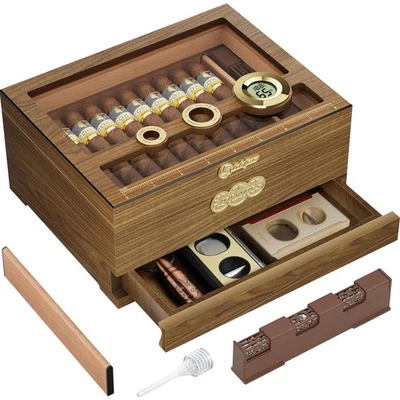 Luxus Zigarren Humidor mit Glas-Top, Digital Hygrometer & Zubehör - Bild 1 von 2