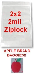 1000 APPLE BRAND BAGGIES 2x2  CLEAR RESEALABLE BAGS 1,000 2" 2020 2"x2" 2 bag - Picture 1 of 1