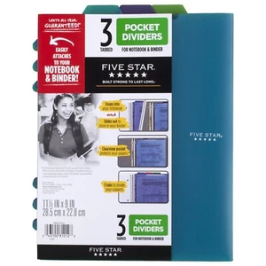Five Star Pocket Dividers, Tabbed, Fits 3 Ring Binder, Colors Will Vary, 3 Pack - Picture 1 of 4