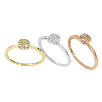 14k Cute Cushion Shape Ring With Pave H/SI Diamonds in White Rose or Yellow Gold - Image 1 of 4