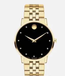 Movado Museum 0607625 Diamond Swiss Quartz Watch Yellow Gold PVD Black Dial - Picture 1 of 5