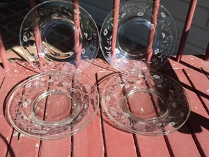 Glass Set dessert salad plates plate set 6 Etched Floral Flower Elegant Glass 8" - Picture 1 of 3