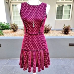 Red Label Saks 5th Avenue Vintage Dress | Leather Trim Piping Checkered Pink SP - Picture 1 of 8