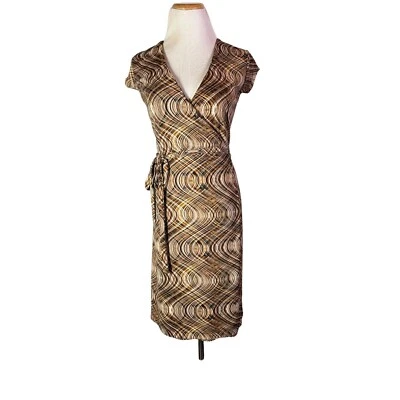 Vestido envolvente Y2K The Limited talla S jersey tejido manga gorra estampado marrón Foto 1 de 4